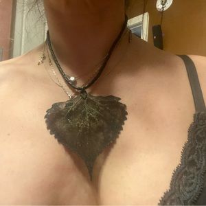 Black-gold dipped leaf necklace